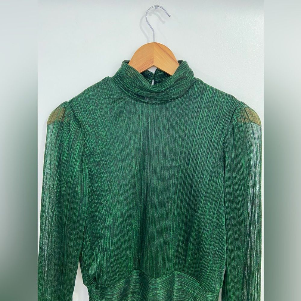 Bailey 44 Metallic Green Crinkled Silky Puff Shoulder Blouse Size Small - Picture 6 of 16